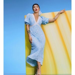 Rixo by Target floral puff-sleeve lace inset swing dress